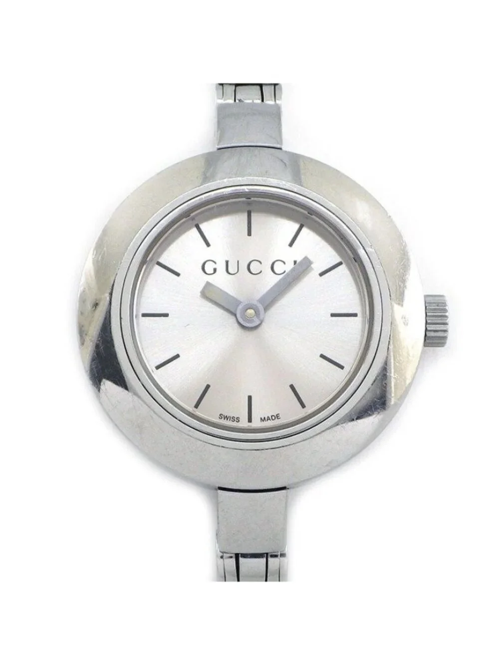Gucci Watch Bangle Round 105 Sunray Silver Dial SS Quartz Analog